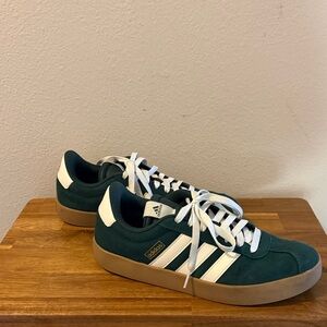 Adidas Men's Dark Green and White Sneakers
